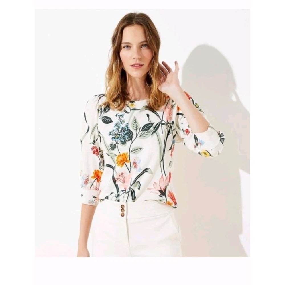 NWT Loft Women's  Cotton Cream Floral Garden Sweater Sz XXS Petite